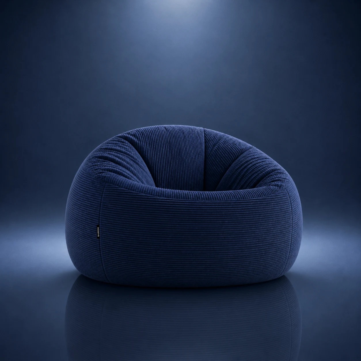Puff SHIRONI IMOOSHI Azul Oscuro en Corduroy Premium, fotografía de estudio
