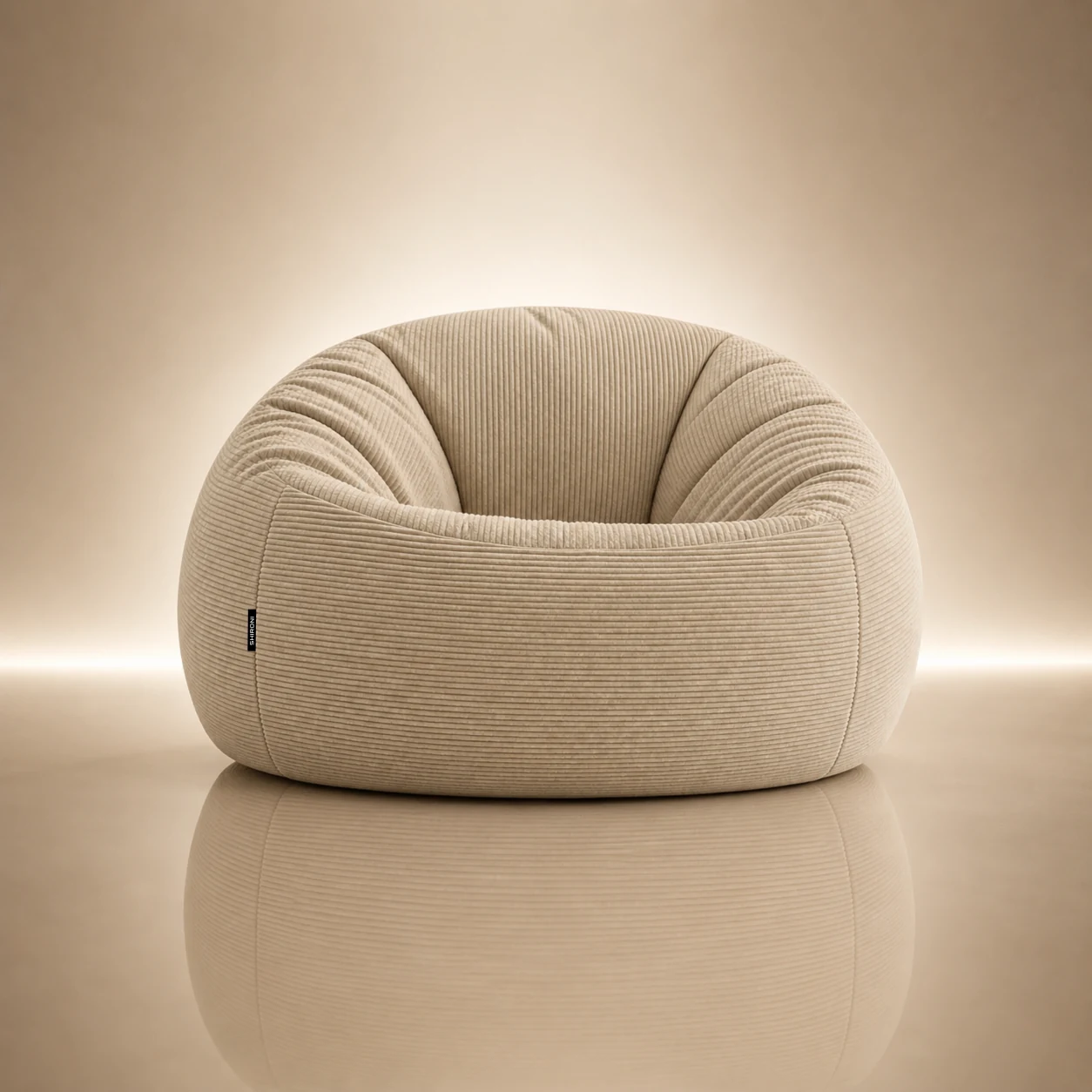 Puff SHIRONI IMOOSHI Beige en Corduroy Premium, fotografía de estudio